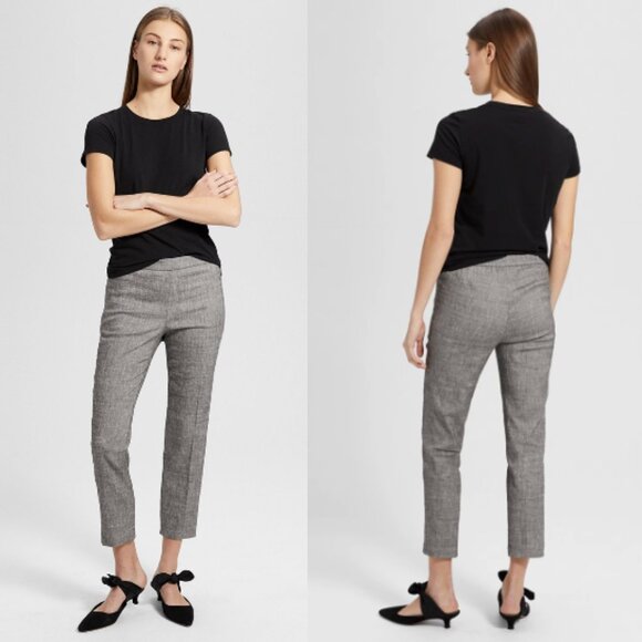 THEORY Crunch Linen Basic Pull-On Pant Eco Sharkskin Fabric Gray/Green Size 10 - Picture 1 of 8